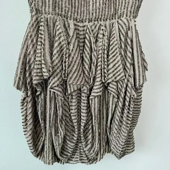 French Connection Samara Dress Women‎ 6 Tan Sequin Bubble Hem Cocktail Elegant - Picture 8 of 11